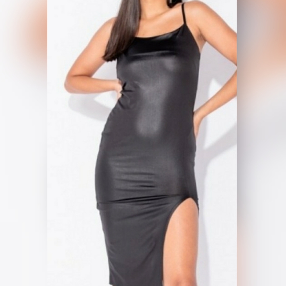 Spaghetti strap coated midi